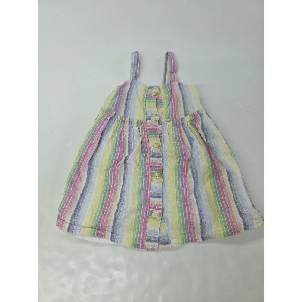 Gap Toddler Girls Pastel Rainbow Striped Linen Blend Button Front Dress 2T Beach